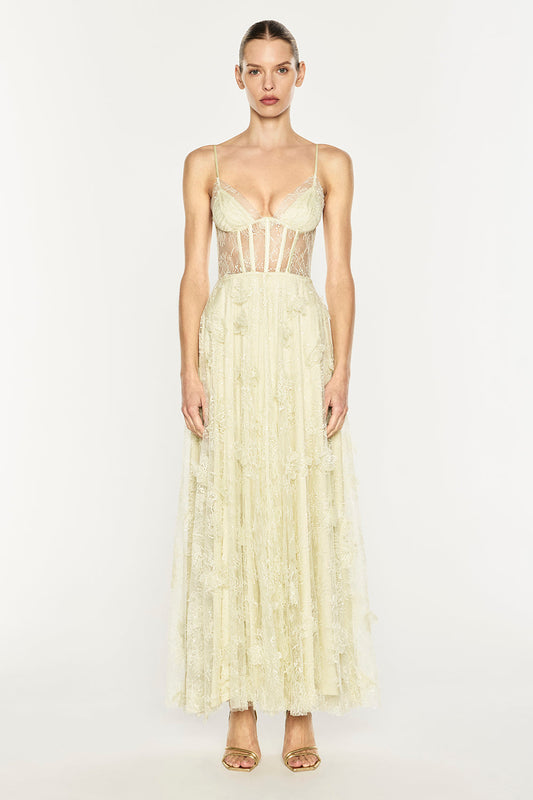 Image of Dresses. Product name - Perfectly Poetic Corset Gown in Soft Green colour by brand - MANNING CARTELL