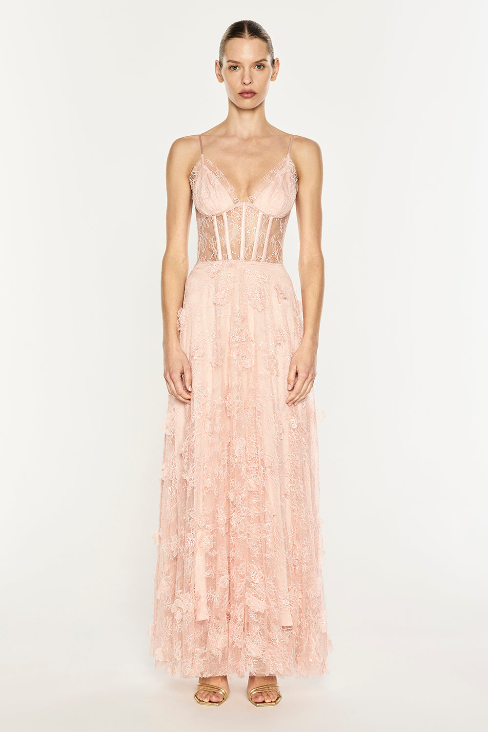 Image of Dresses. Product name - Perfectly Poetic Corset Gown in Blush Pink colour by brand - MANNING CARTELL