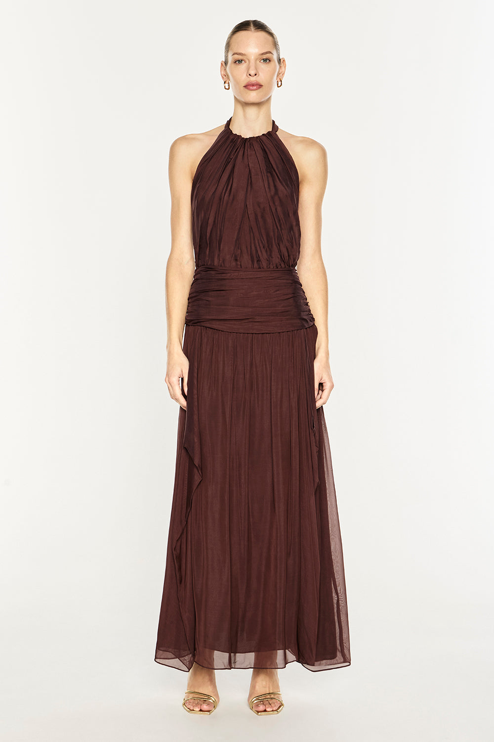 Image of Dresses. Product name - Untamed Allure Halter Dress in Cocoa Brown colour by brand - MANNING CARTELL