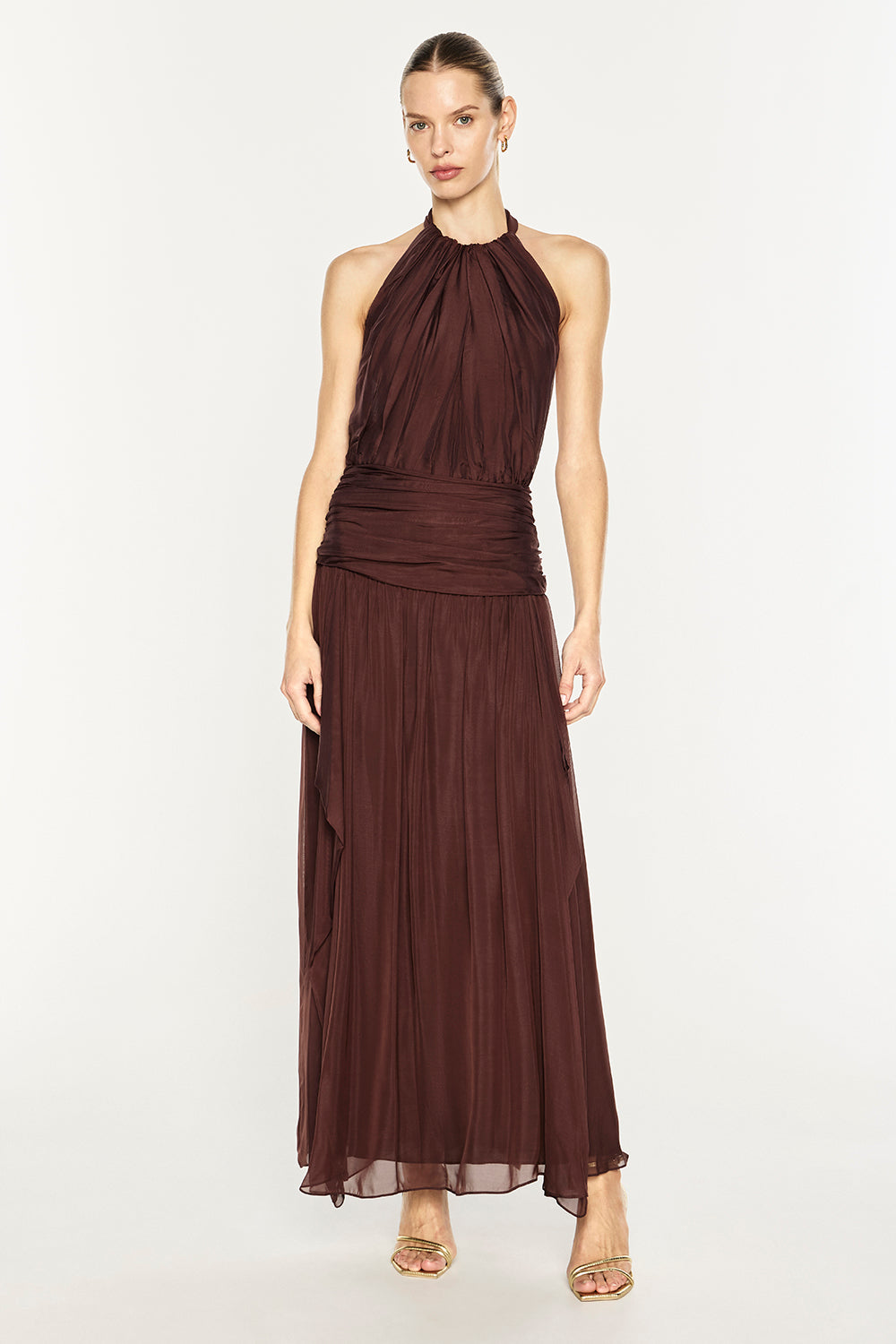 Untamed Allure Halter Dress (Cocoa Brown)