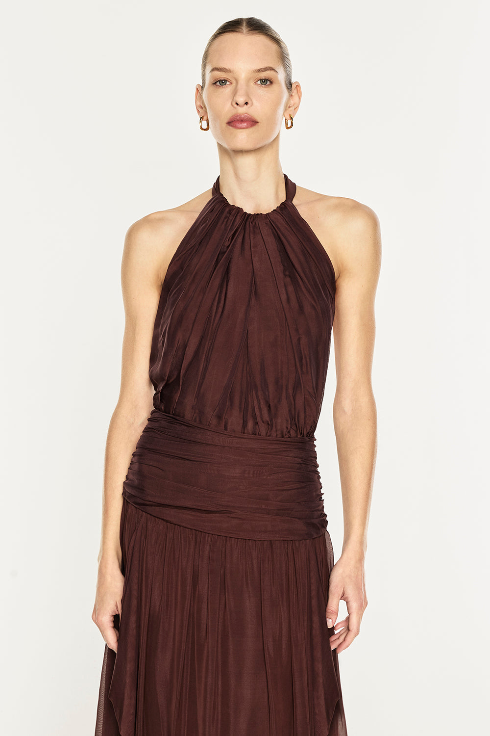 Untamed Allure Halter Dress (Cocoa Brown)