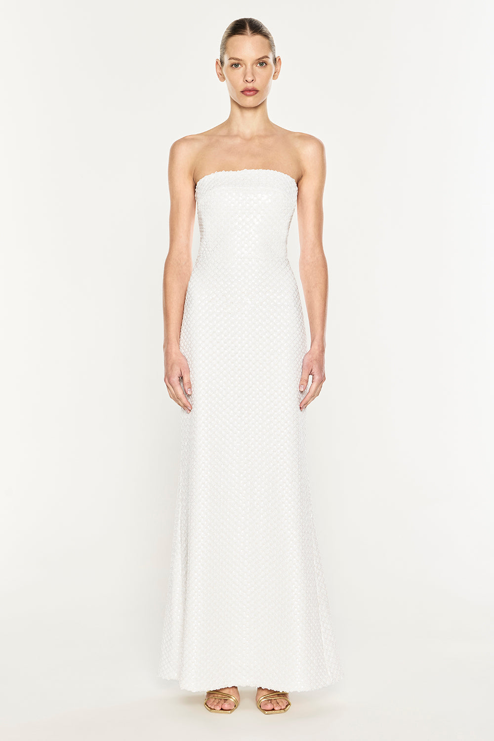 Image of Dresses. Product name - Opulent Scale Gown in White colour by brand - MANNING CARTELL