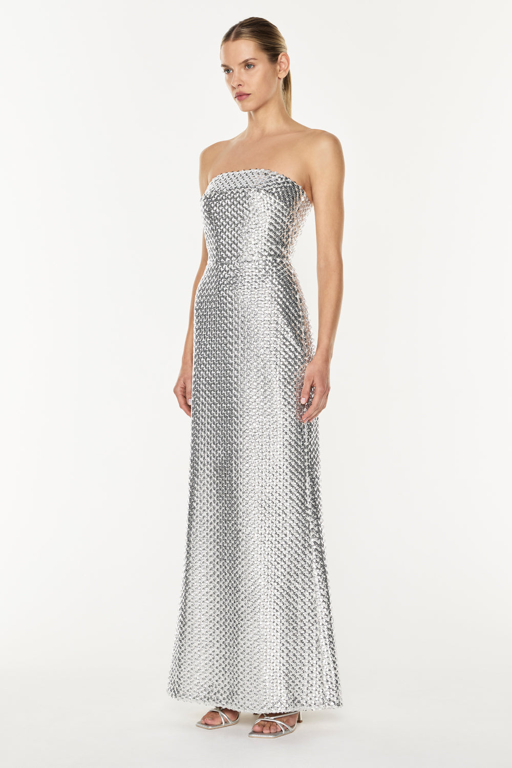 Image of Dresses. Productname: Opulent Scale Gown in Silver colour by brand - Manning Cartell