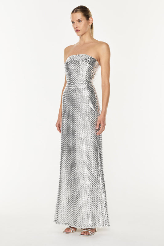 Image of Dresses. Productname: Opulent Scale Gown in Silver colour by brand - Manning Cartell