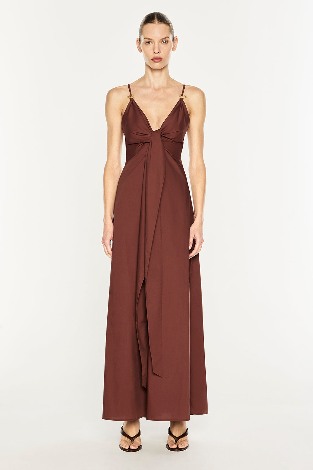 Image of Dresses. Product name - All Tied Up Dress in Cocoa Brown colour by brand - MANNING CARTELL