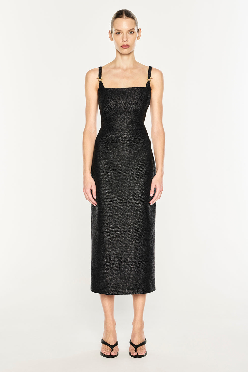 Image of Dresses. Product name - Puzzle Sky Midi Dress in Black colour by brand - MANNING CARTELL
