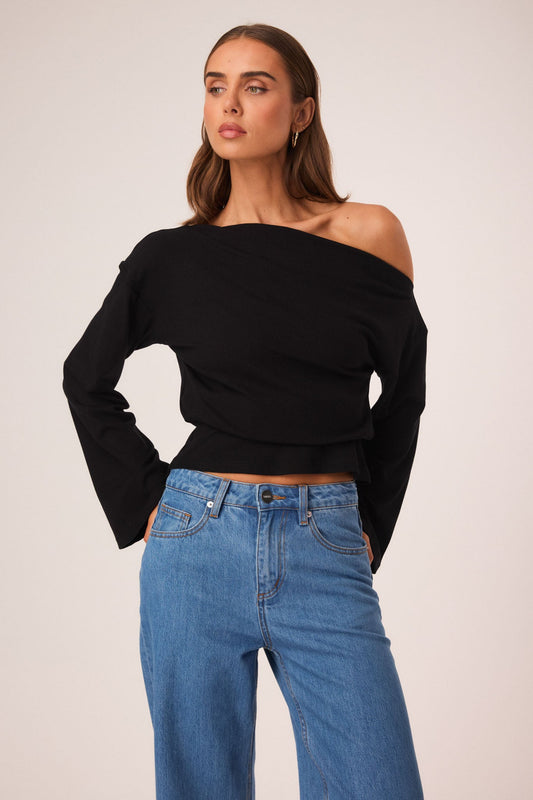 Image of a model wearing Tops. Productname: SNDYS FLYNN TOP in Black colour by brand - SNDYS