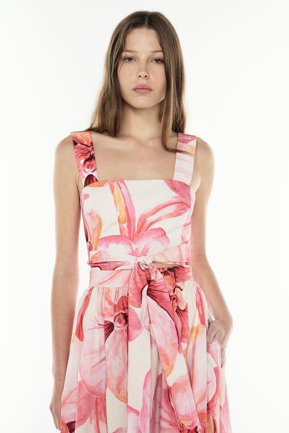 Image of a model wearing Tops. Productname: Still Life Top in PINK/MELON colour by brand - Manning Cartell