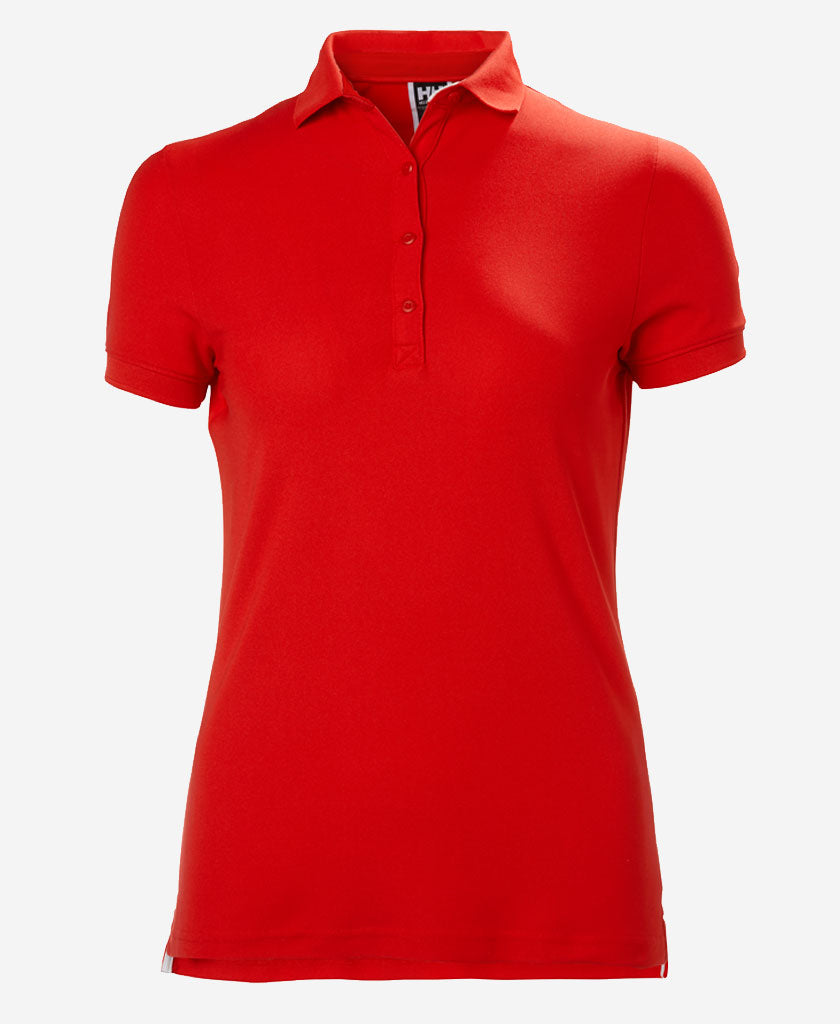Image of a model wearing Tops. Product name - W CREWLINE POLO, Alert Red in Alert Red colour by brand - Helly Hansen