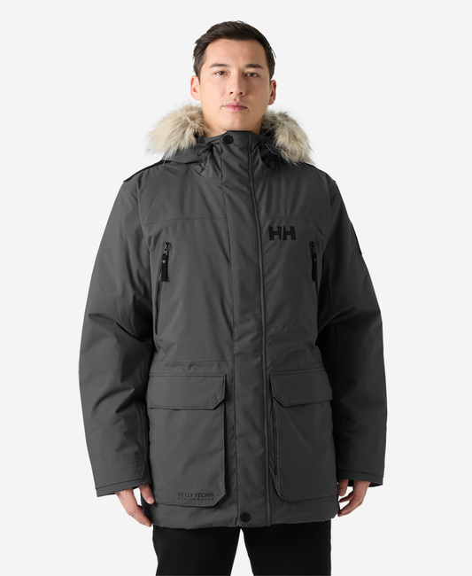 Image of a model wearing Outerwear. Product name - REINE PARKA, Thunder Grey in Thunder Grey colour by brand - Helly Hansen