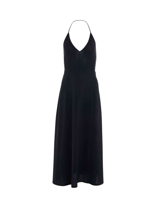 Image of a model wearing Dress. Productname: KHAITE Raysha Midi Dress in Black colour by brand - KHAITE