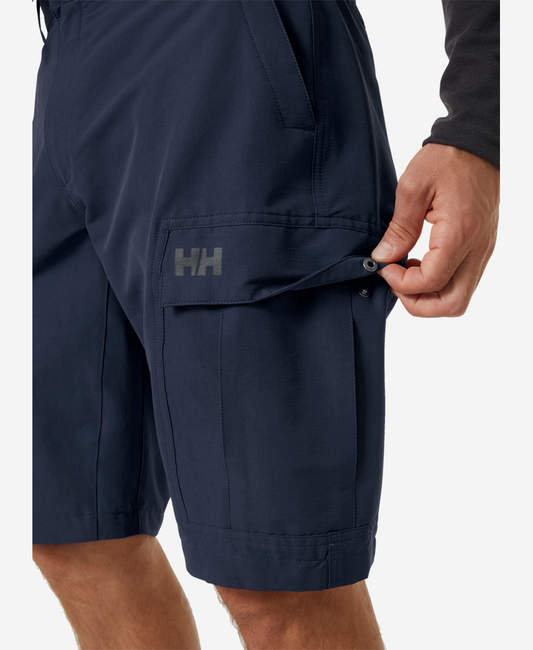 Image of a model wearing Shorts. Product name - HH QD CARGO SHORTS II, Navy in Navy colour by brand - Helly Hansen