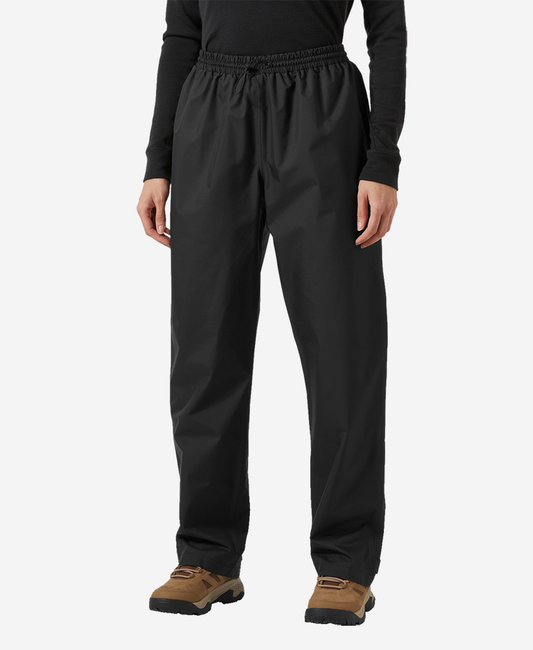 Image of a model wearing Pants. Product name - W HH RAIN PANT, Black in Black colour by brand - Helly Hansen