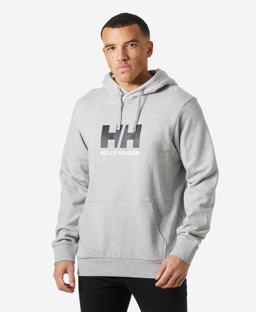 Image of a model wearing Outerwear. Product name - HH LOGO HOODIE, Grey Melange in Grey Melange colour by brand - Helly Hansen