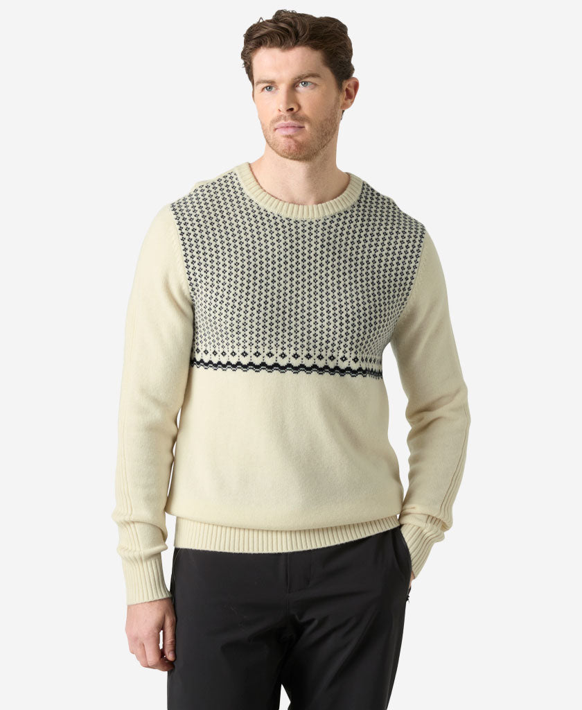 Image of a model wearing Outerwear. Product name - AFTON KNIT SWEATER, Cream in Cream colour by brand - Helly Hansen