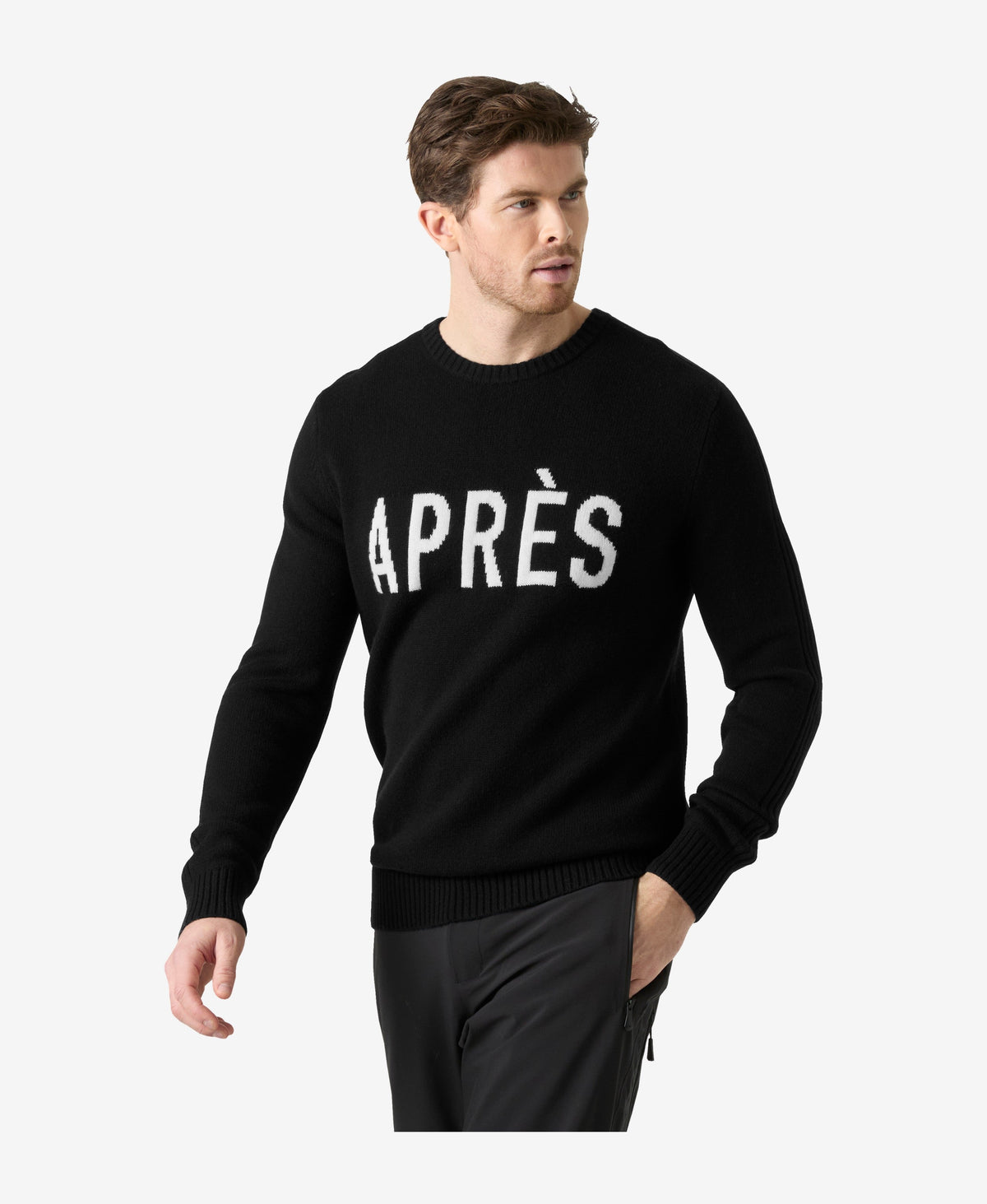 Image of a model wearing Outerwear. Product name - AFTON KNIT SWEATER, Black in Black colour by brand - Helly Hansen