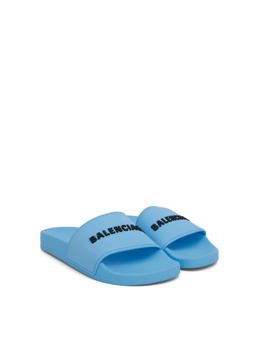 BALENCIAGA 3D Logo Pool Slide Sandal (Sky Blue Black)