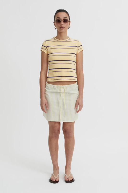 Image of a model wearing Skirts. Product name - Calypso Skirt Butter in Butter colour by brand - Blanca Studio