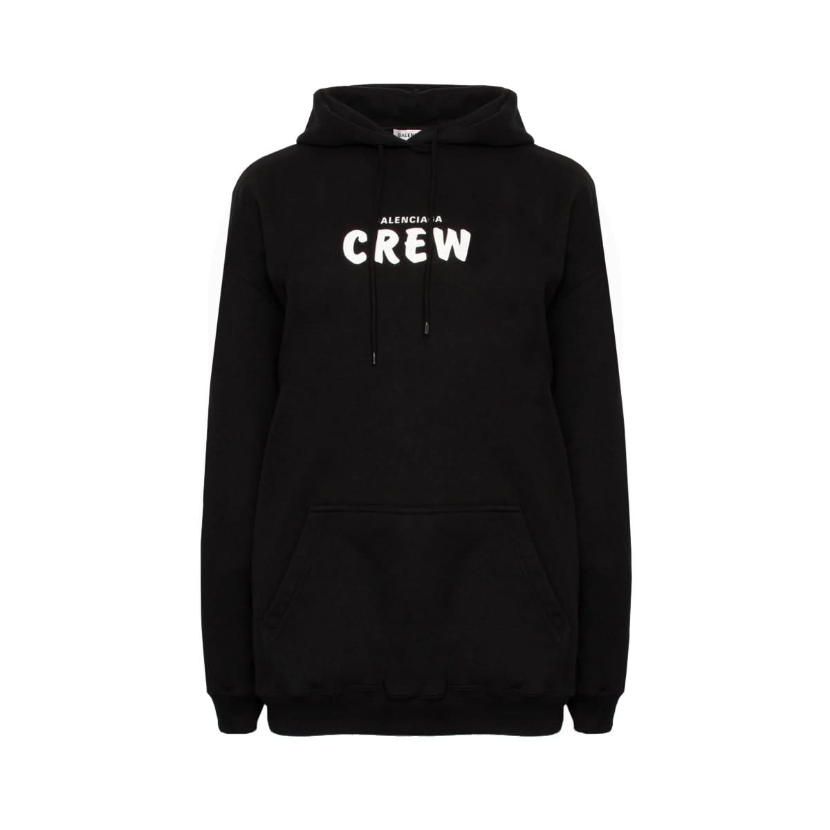 Image of a model wearing Outerwear. Productname: BALENCIAGA Crew Logo Hoodie in Black colour by brand - BALENCIAGA