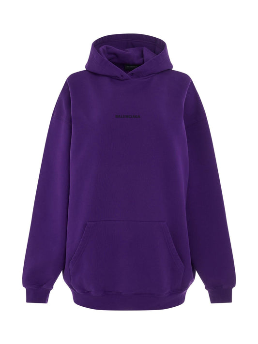 Image of a model wearing Outerwear. Productname: BALENCIAGA Medium Fit Hoodie in Deep Purple Black colour by brand - BALENCIAGA