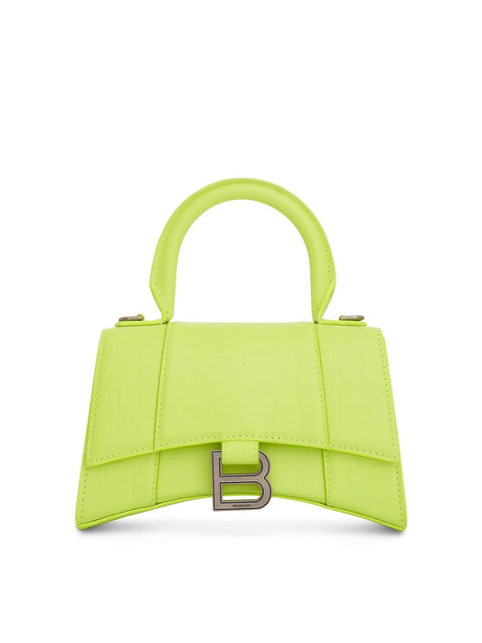 Image of Bags. Productname: BALENCIAGA Hourglass XS Croco Embossed Bag in Fluo Yellow colour by brand - BALENCIAGA