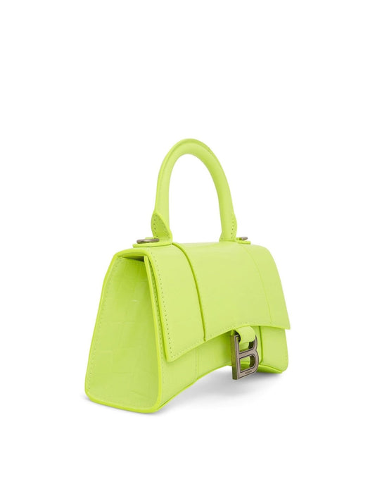 BALENCIAGA Hourglass XS Croco Embossed Bag (Fluo Yellow)