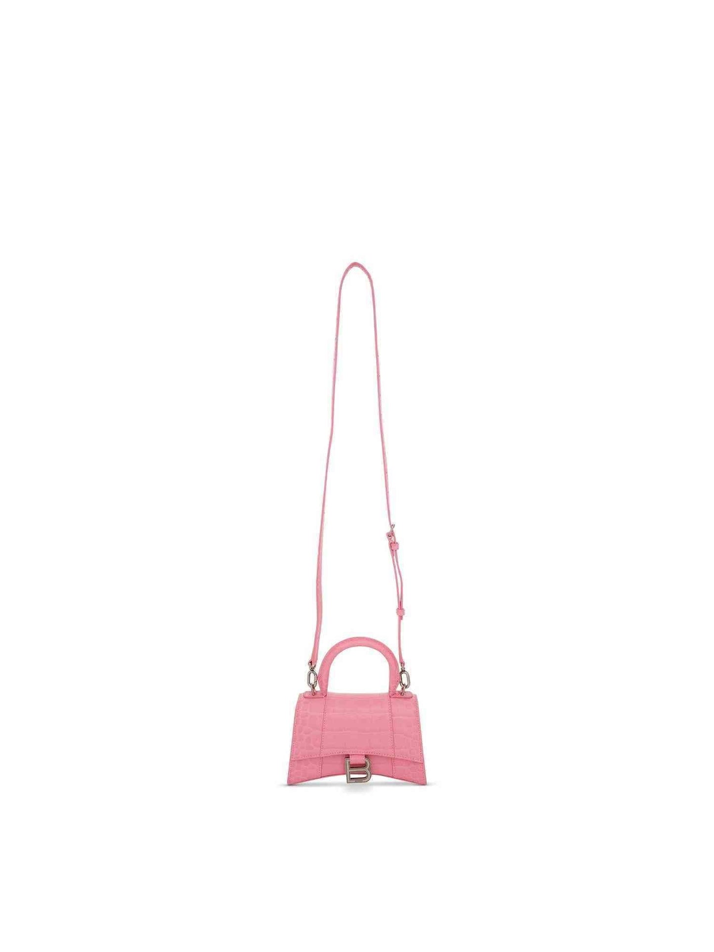 BALENCIAGA Hourglass XS Croco Embossed Bag (Pink)