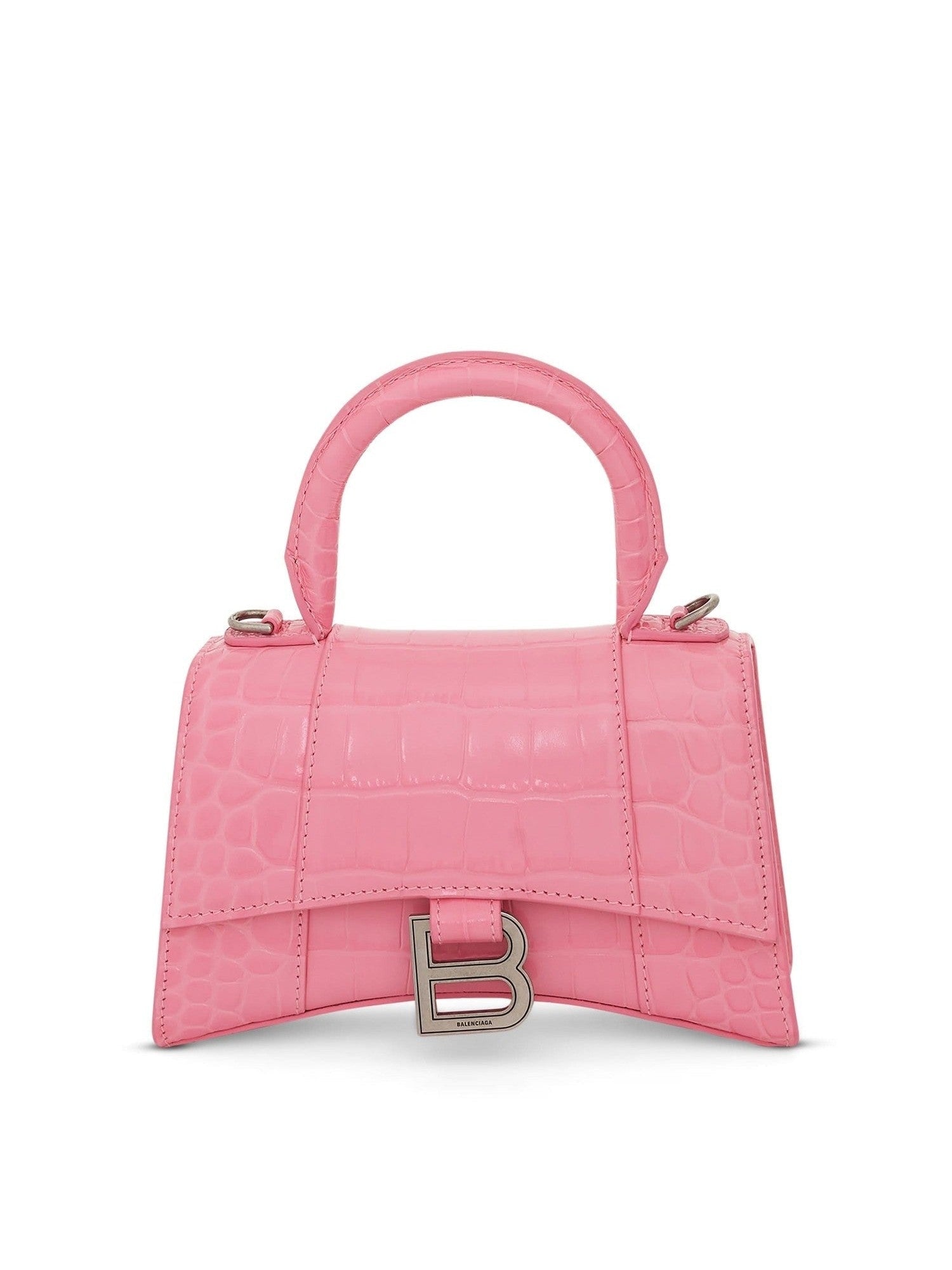 Image of Bags. Productname: BALENCIAGA Hourglass XS Croco Embossed Bag in Sweet Pink colour by brand - BALENCIAGA