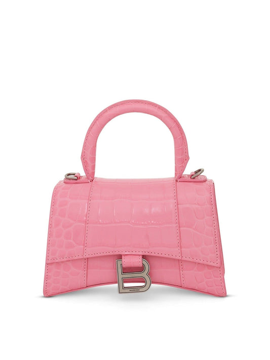 Image of Bags. Productname: BALENCIAGA Hourglass XS Croco Embossed Bag in Sweet Pink colour by brand - BALENCIAGA