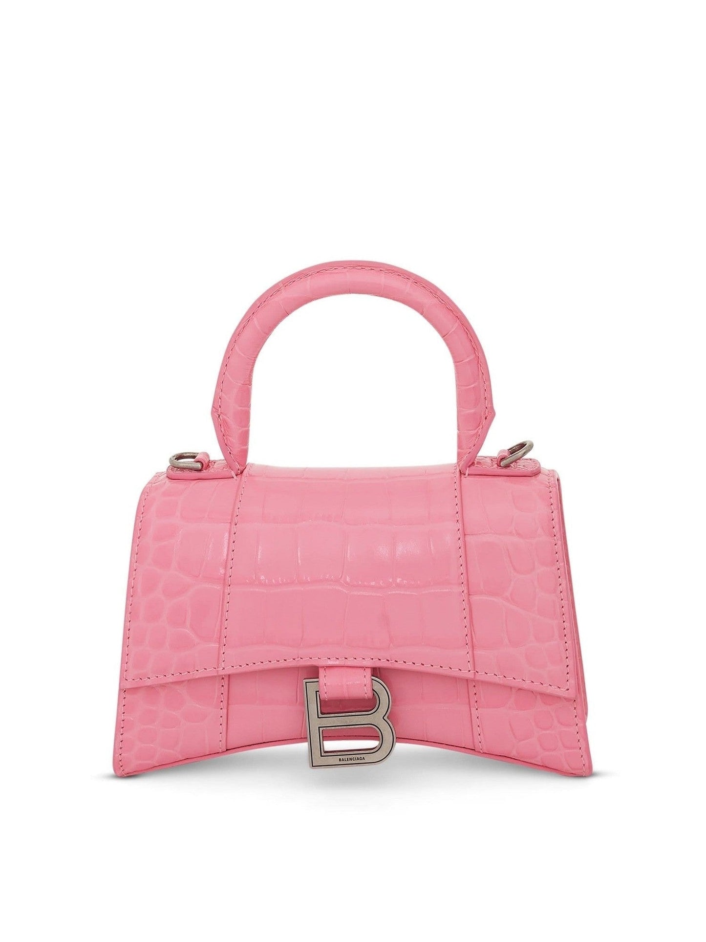 Image of Bags. Productname: BALENCIAGA Hourglass XS Croco Embossed Bag in PINK colour by brand - BALENCIAGA
