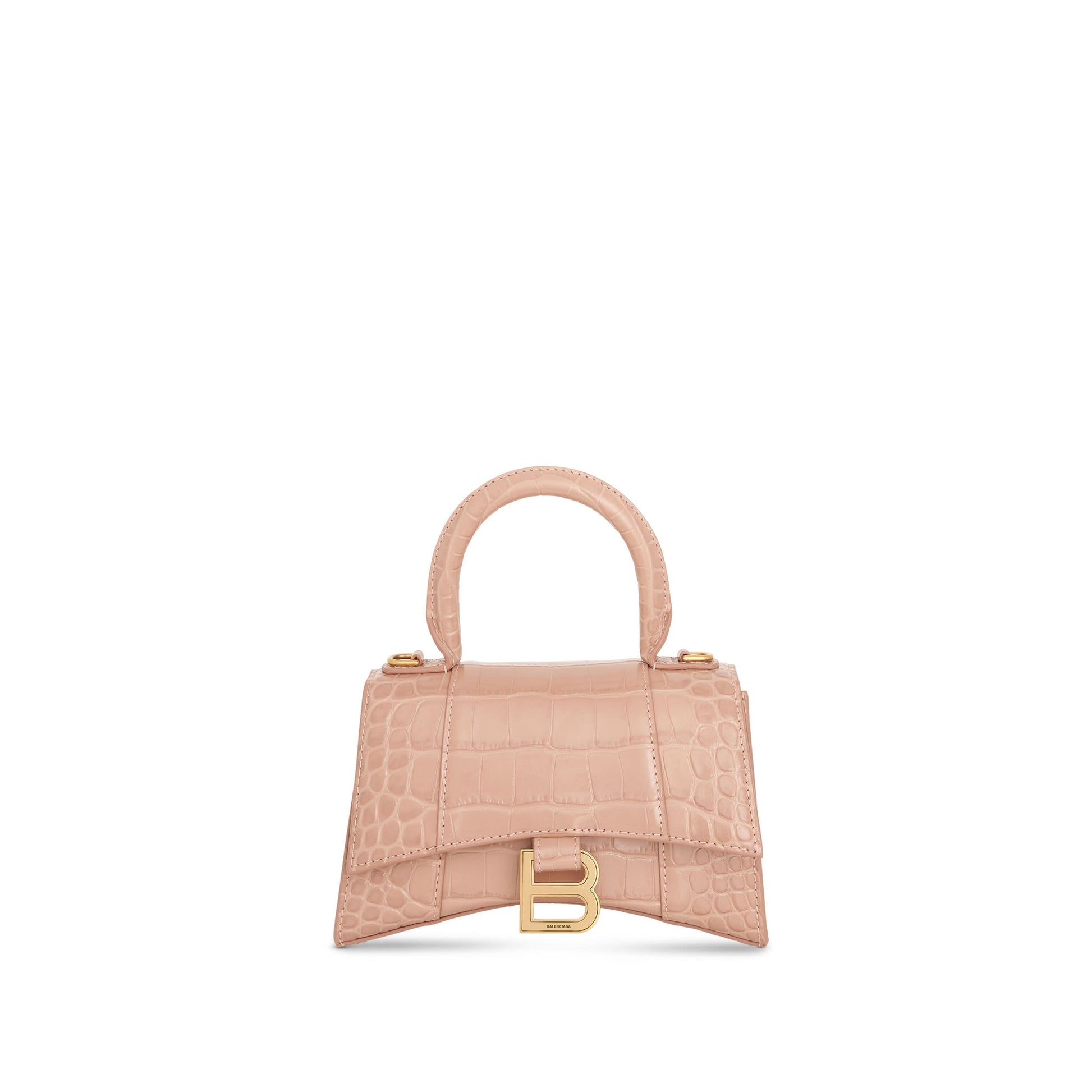 Image of Bags. Productname: BALENCIAGA Hourglass XS Croco Embossed Bag in Beige colour by brand - BALENCIAGA
