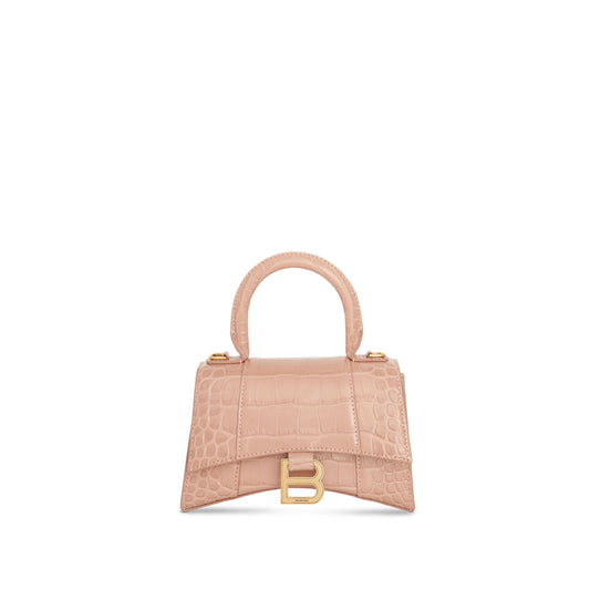 Image of Bags. Productname: BALENCIAGA Hourglass XS Croco Embossed Bag in Beige colour by brand - BALENCIAGA