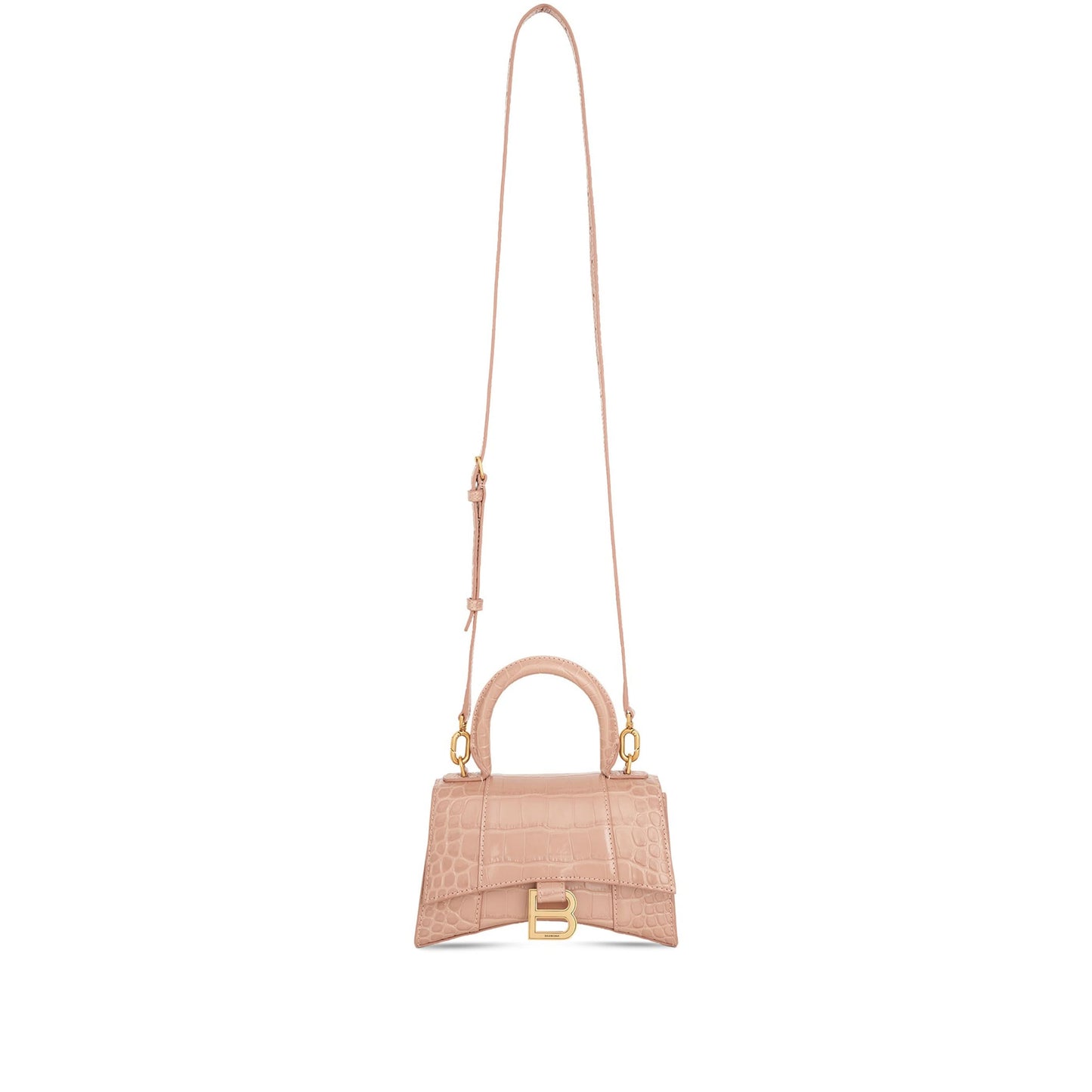 BALENCIAGA Hourglass XS Croco Embossed Bag (Beige)