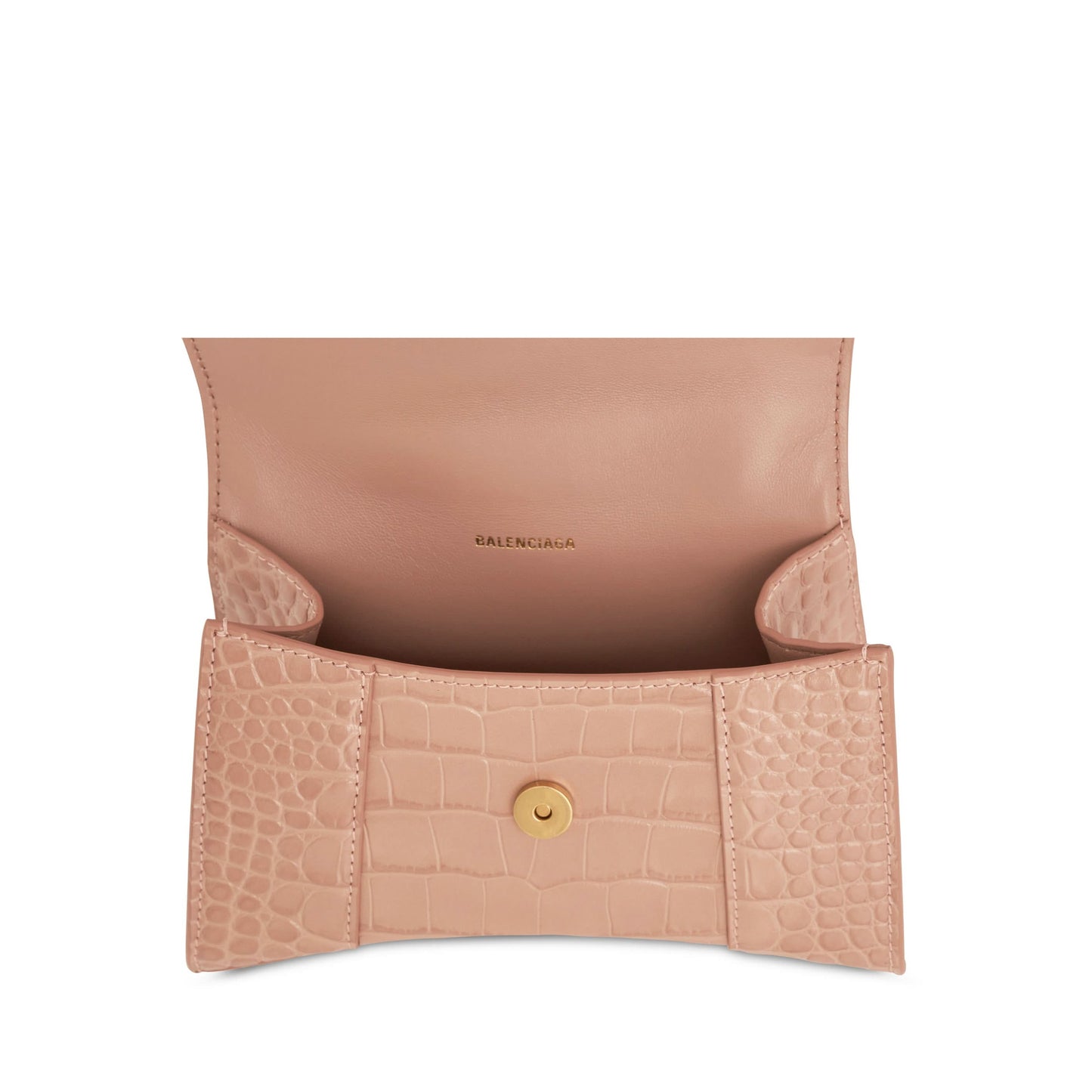BALENCIAGA Hourglass XS Croco Embossed Bag (Beige)