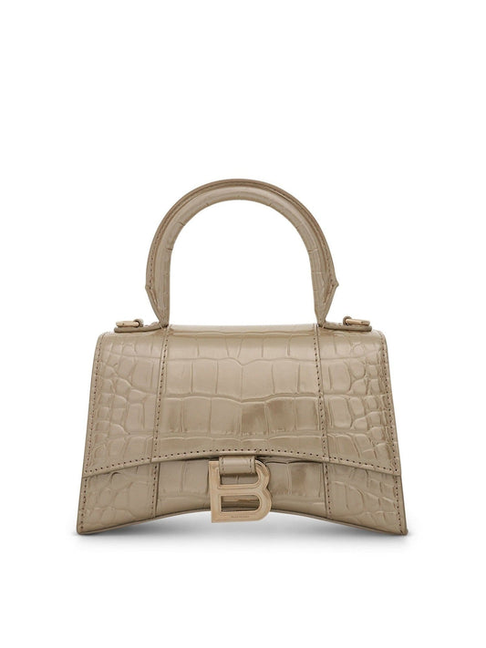 Image of Bags. Productname: BALENCIAGA Hourglass XS Metallized Croco Embossed Bag in GOLD colour by brand - BALENCIAGA