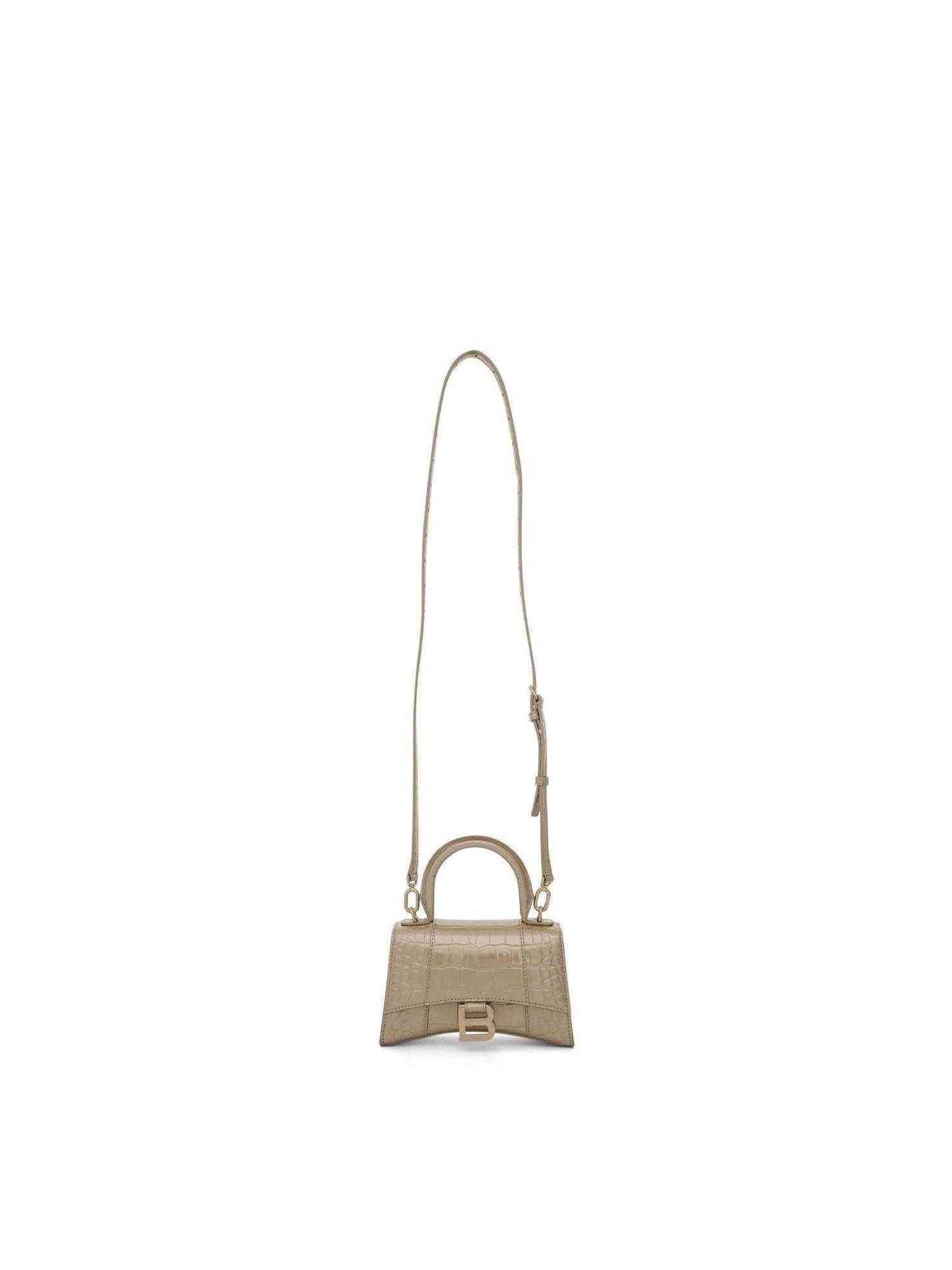 BALENCIAGA Hourglass XS Metallized Croco Embossed Bag (Gold)