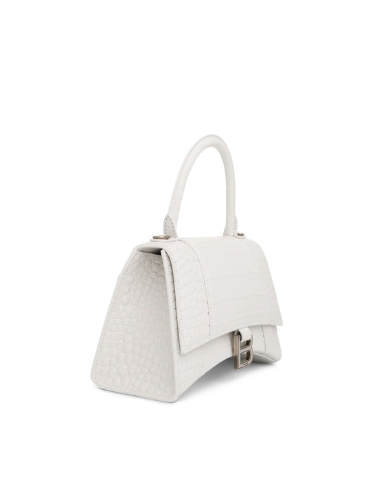 BALENCIAGA Hourglass Small Croco Embossed Bag (White)