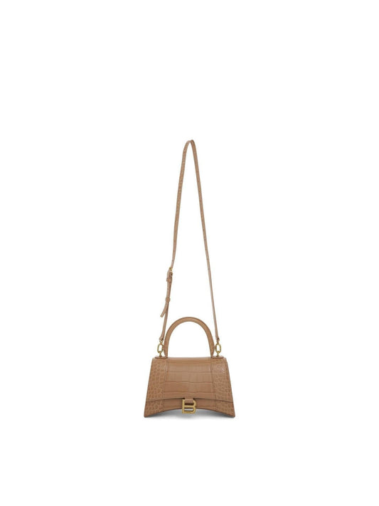 Image of Bags. Productname: BALENCIAGA Hourglass Small Croco Embossed Bag in Nude Beige colour by brand - BALENCIAGA