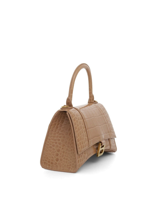 BALENCIAGA Hourglass Small Croco Embossed Bag (Nude Beige)