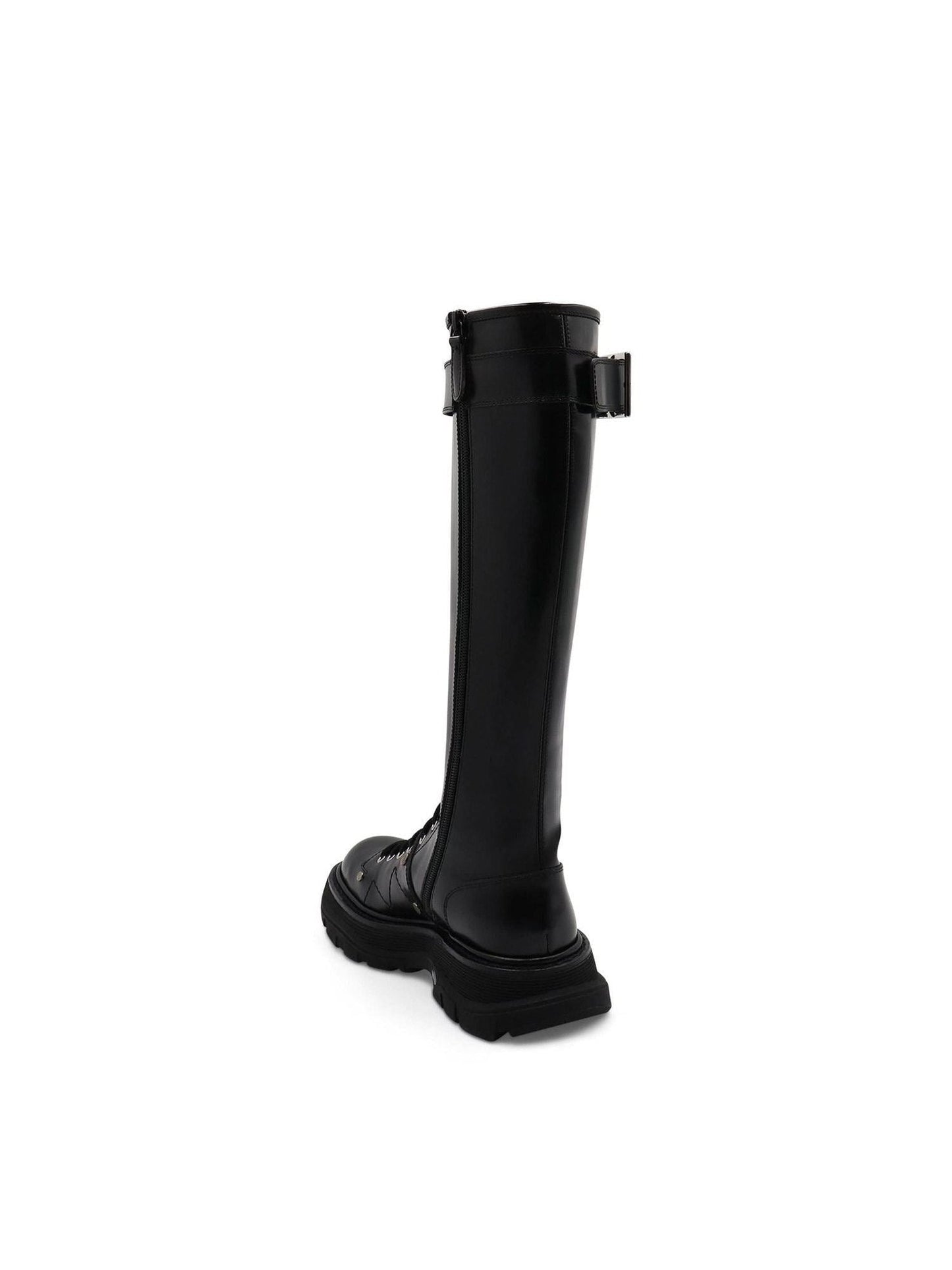 ALEXANDER MCQUEEN Tread Knee High Lace Up Boots (Black)