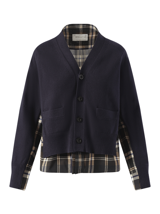 SACAI Plaid Print x Knit Cardigan (Green)