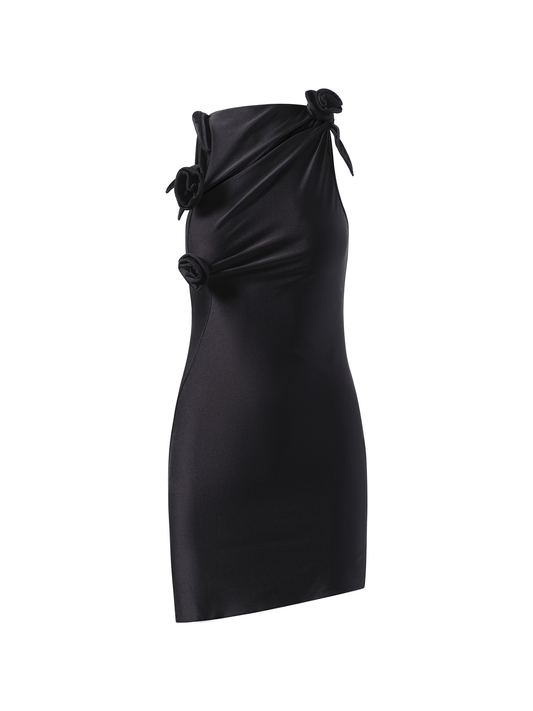 COPERNI Asymmetric Flower Mini Dress (Black)