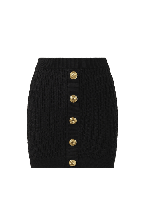 BALMAIN Buttoned Knit Short Skirt (Black)