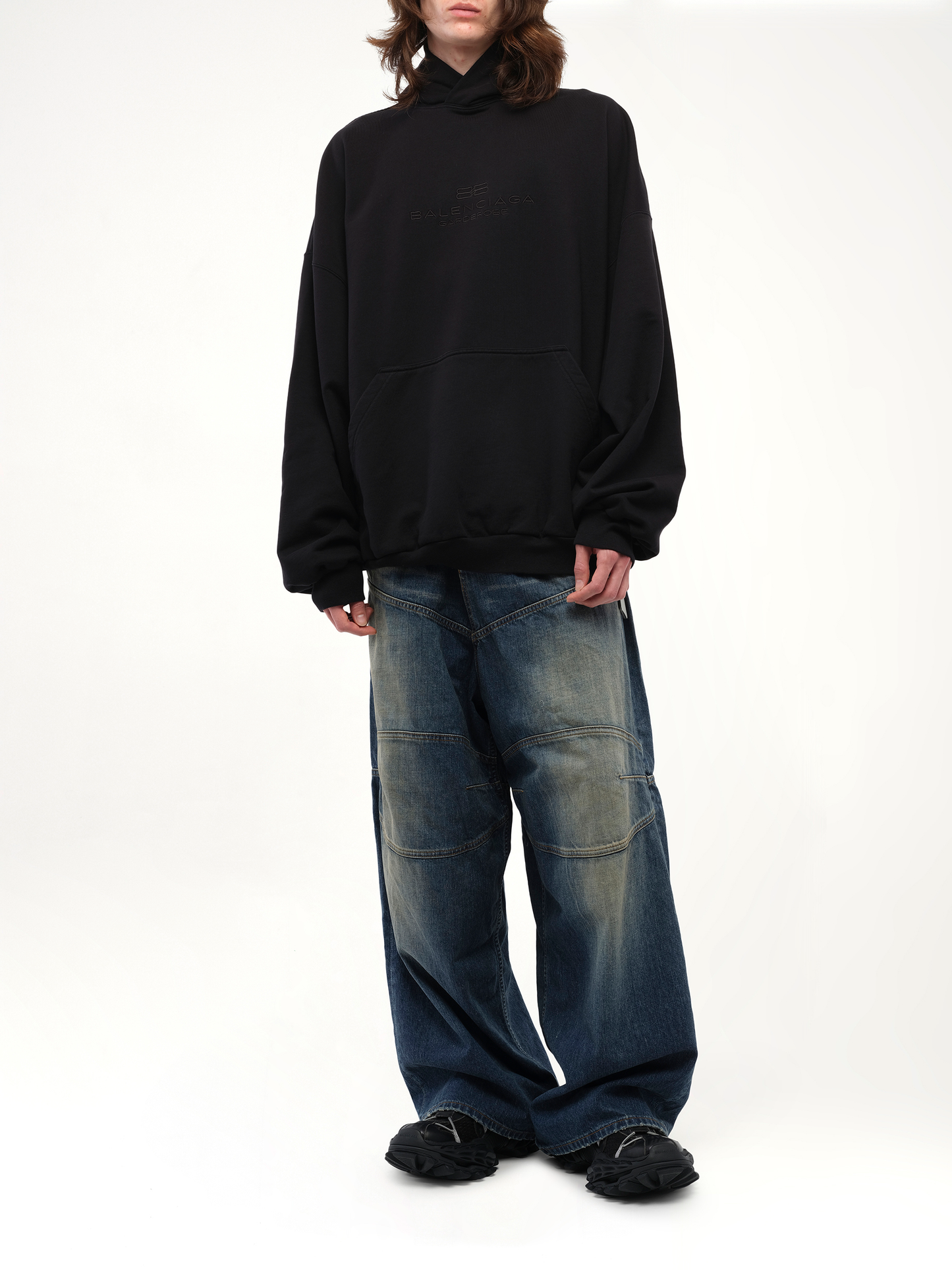BALENCIAGA BB Embroidery Large Fit Hoodie (Black)