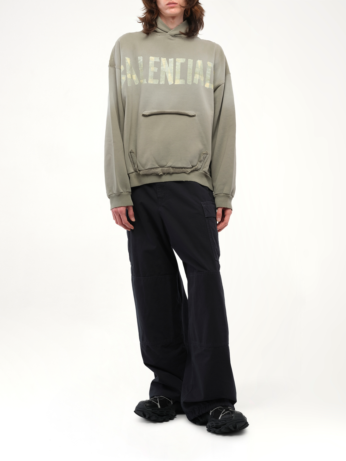 BALENCIAGA Tape Type Ripped Pocket Hoodie (Green)