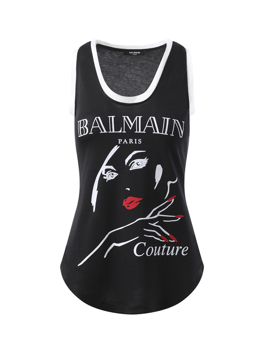 BALMAIN Balmain Beauty Print Jersey & Muslin Top (Black)