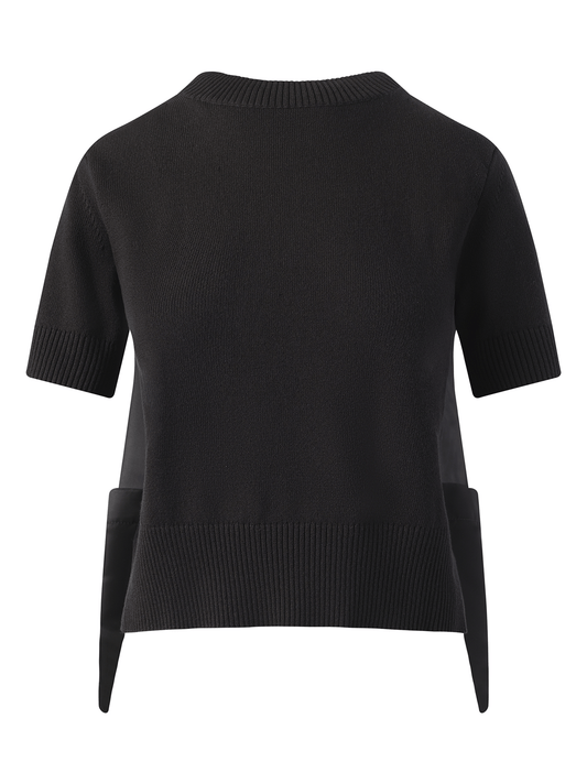 SACAI Nylon Twill x Knit Short-sleeve Pullover (Black)