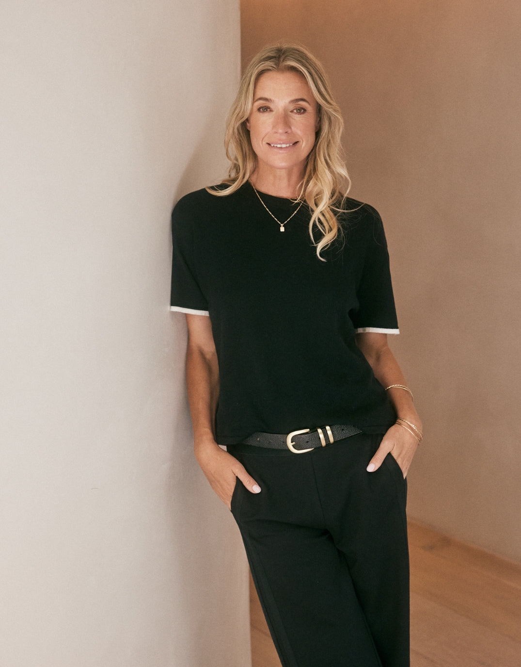 Image of T-Shirts. Productname: Frenchie Cotton Cashmere Tee - in Black colour by brand - White & Co.