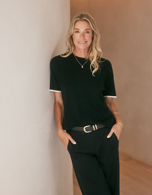 Image of T-Shirts. Productname: Frenchie Cotton Cashmere Tee - in Black colour by brand - White & Co.