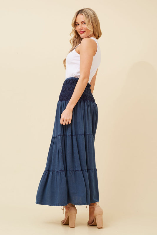 Caroline Morgan Australia KINGLEY TIERED MAXI SKIRT (Indigo)